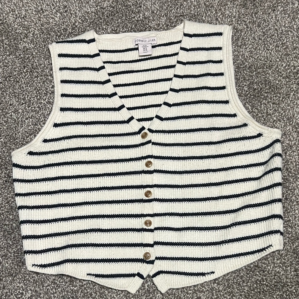 Sincerely Jules Black and White Striped Knit Vest